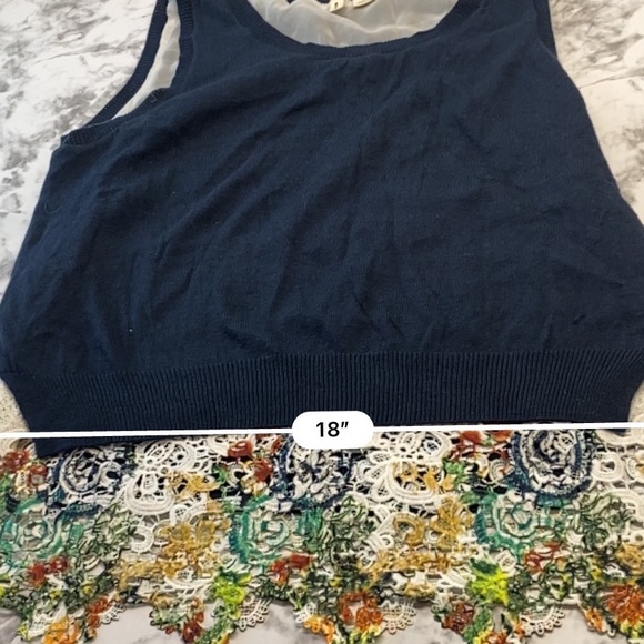 Anthropologie MOTH Navy Blue Sleeveless sweater attached MultiColor Lace Small - Picture 17 of 17